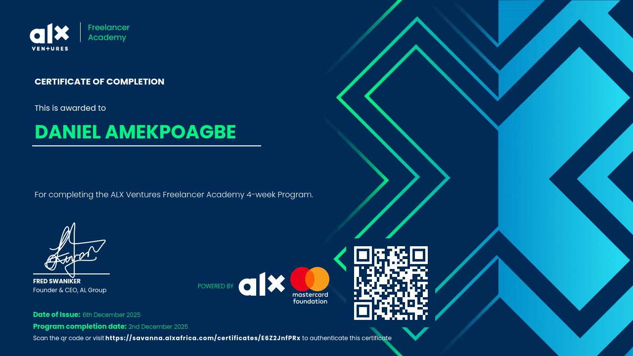 ALX Ventures Freelancer Academy — 4‑week Program certificate