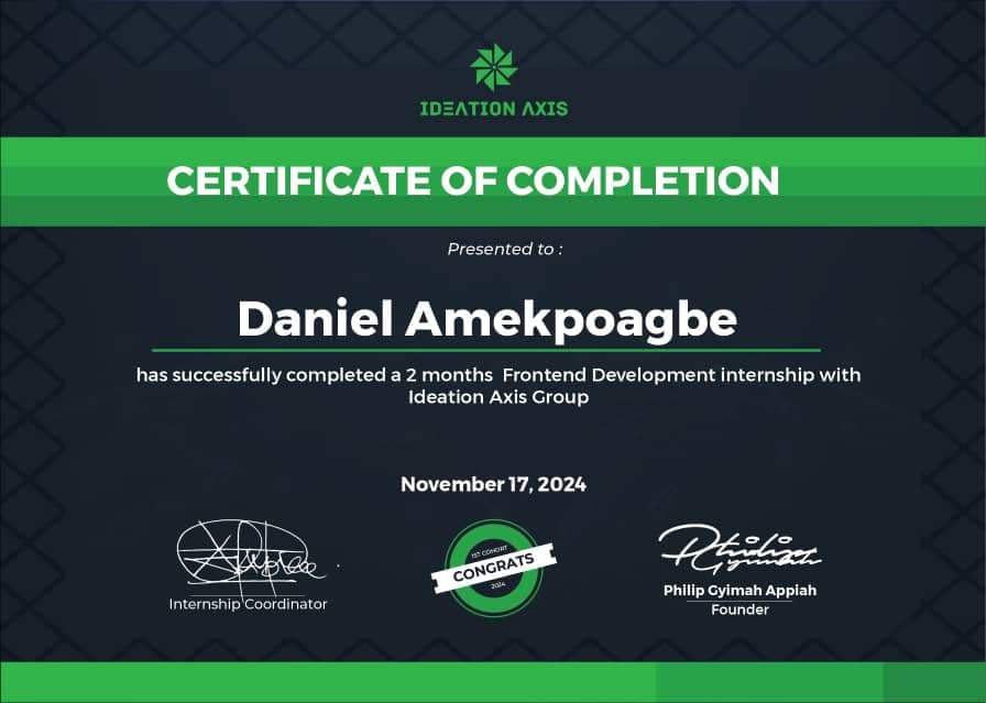 Frontend Development Internship — 2 months certificate